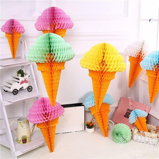 Sweet Party Paper Decoration Ice Cream Shape Tissue Paper Honeycomb Ball